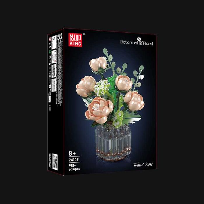 Конструктор MOULD KING 24109 «Букет белых роз в вазе» (981 деталь)