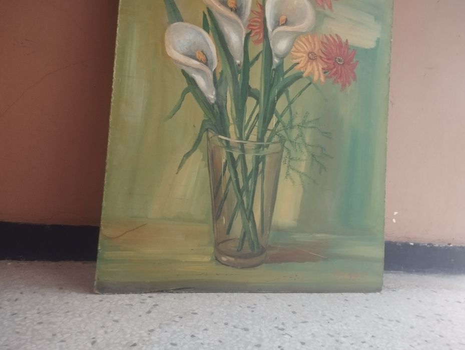 Голяма картина масло върху фазер с подпис