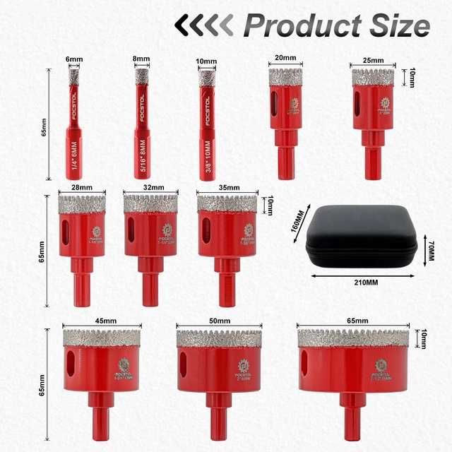 Set burghie diamantate FOCSTOL 11 piese | Găurire gresie, faianță, etc