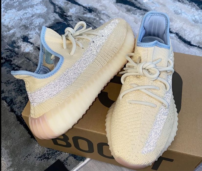Pantofi Sport Yeezy 350 V2 Linen Crem Bej-Albastru Baby 100% Original
