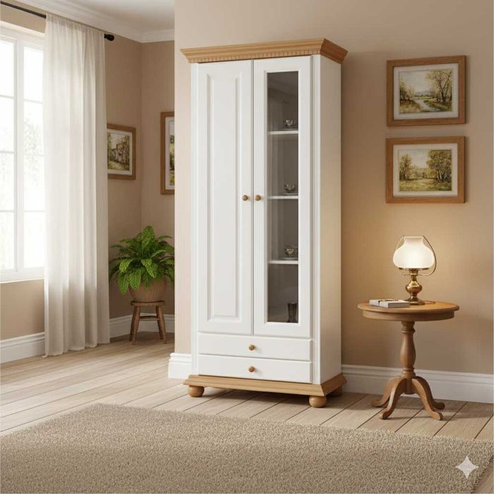 Vitrina lemn masiv Romantica 3, alb