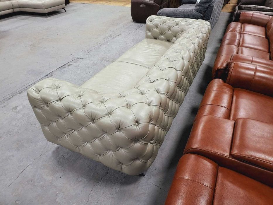 Голям сив кожен диван Честърфийлд - естествена кожа