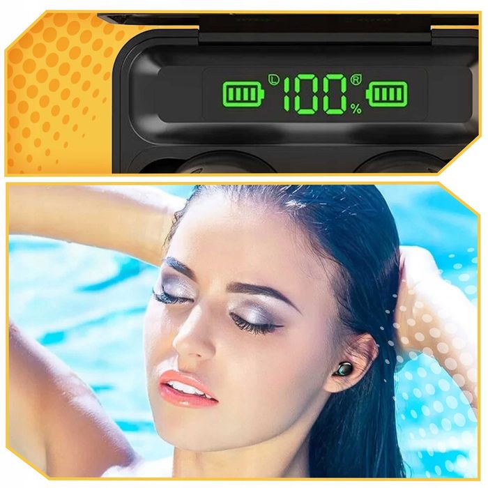 Casti wireless Bluetooth powerbank TWS microfon control tactil 6 ore