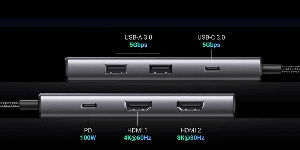 UGREEN 6-in-1 USB-C Hub, HDMI + PD - компактная и мощная док-станция