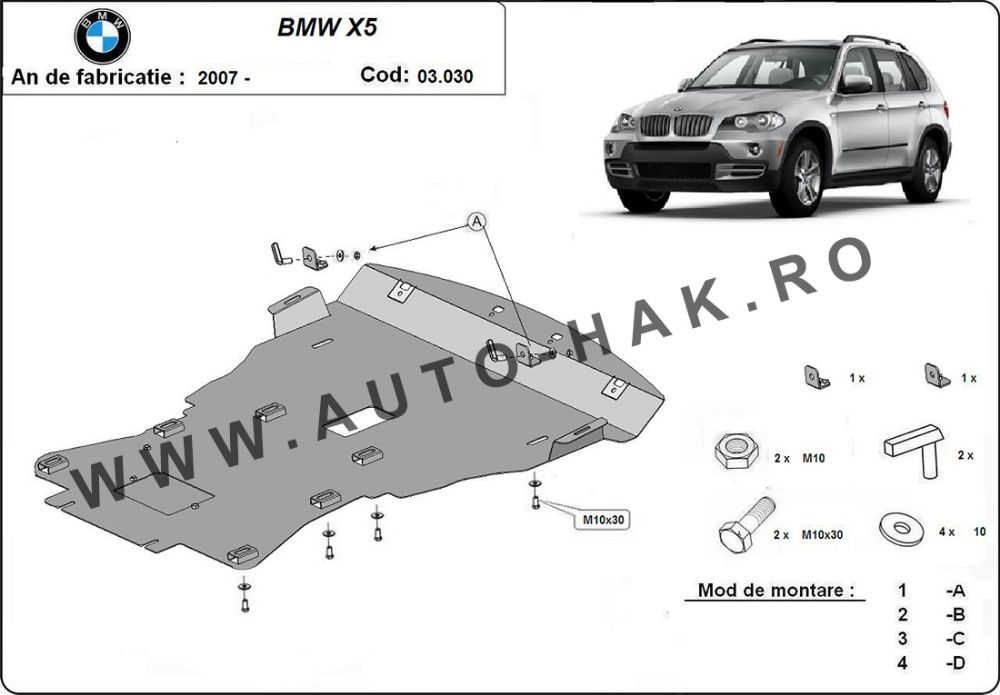 Scut metalic pentru motor Bmw X5 E70/F15 2007-prezent, otel 2mm
