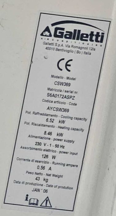 Ventiloconvector industrial de tavan Galletti CSW369