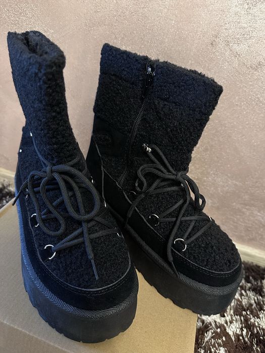 Cizme negre de zăpadă din blană cu platformă