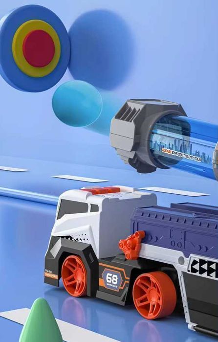 Camion de Jucarie Copii, 10 Masinute, 6 Bile Moi, Tun de Propulsare