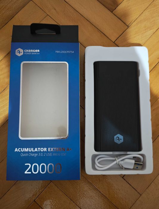 Нова външна батерия A+ с бързо зареждане 18W,20000 mAh,Quick Charge3.0