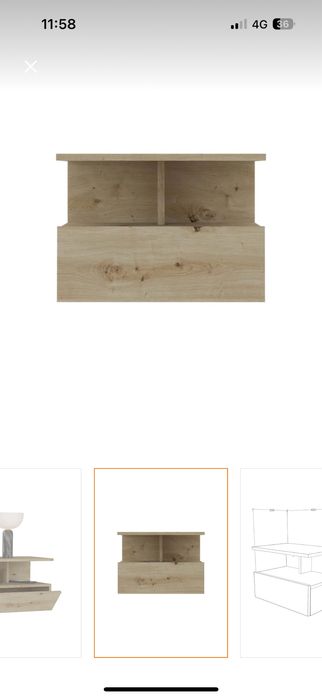 Vand noptiera pat suspendata stejar 45 x 30 x 34