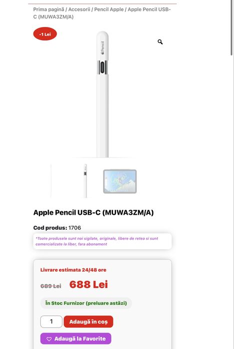 Apple pencil usb c impecabil pt ipad 10, ipad 11 etc