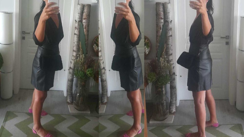 Rochie eleganta / imitatie de piele & voal