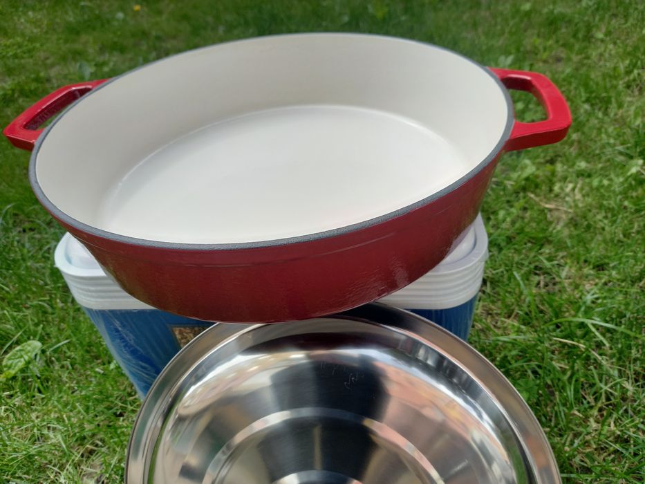 Cratiță fontă emailată 40 cm cu capac inox/Ofertă 369 lei