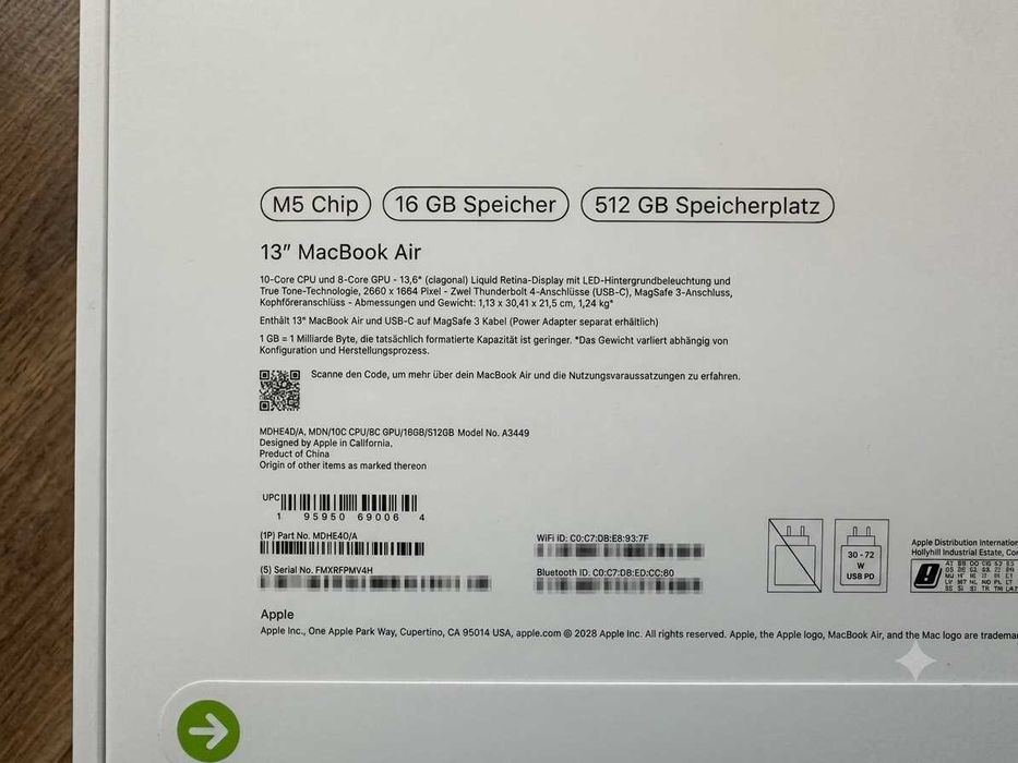 13-inch MacBook Air - M5 / 16 GB / 512 GB - ЧИСТО НОВ В ФАБРИЧНА ОПАКОВКА с ГАРАНЦИЯ