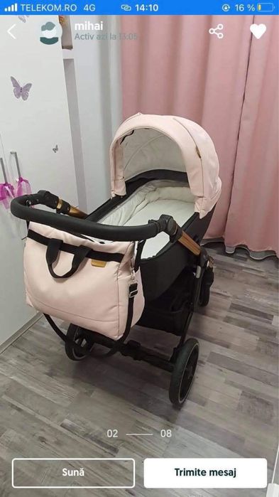 Vand carucior Krausman 3 in 1 roz pudra