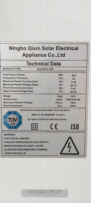 6 Panouri fotovoltaice 220 - 245 w/Schimb