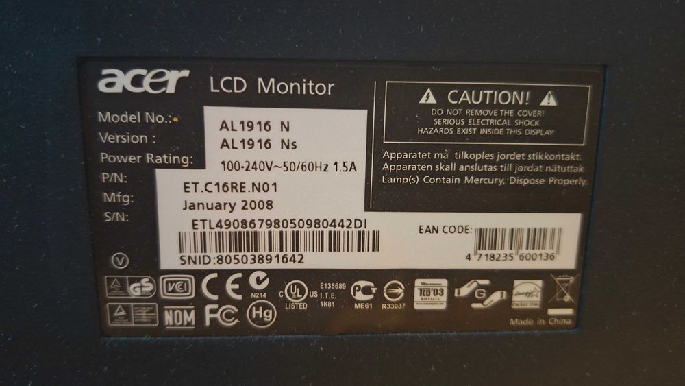 Монитор Aser 19"