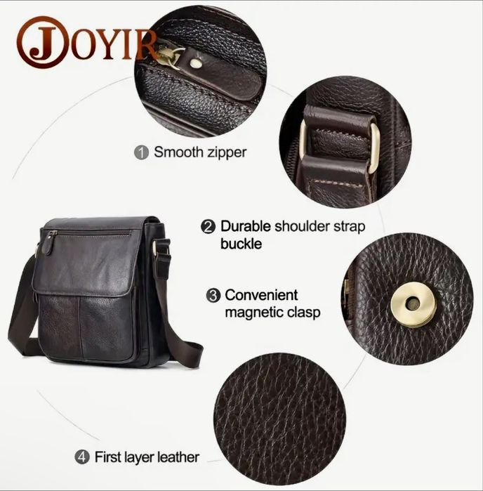 Мъжка творческа чанта за през рамо /Черна и Кафява кожа -10% Промоция!