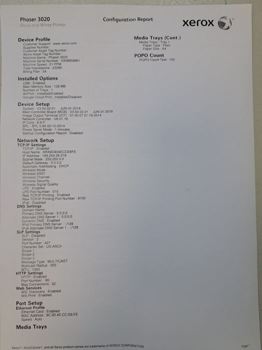 Принтер Xerox 3020