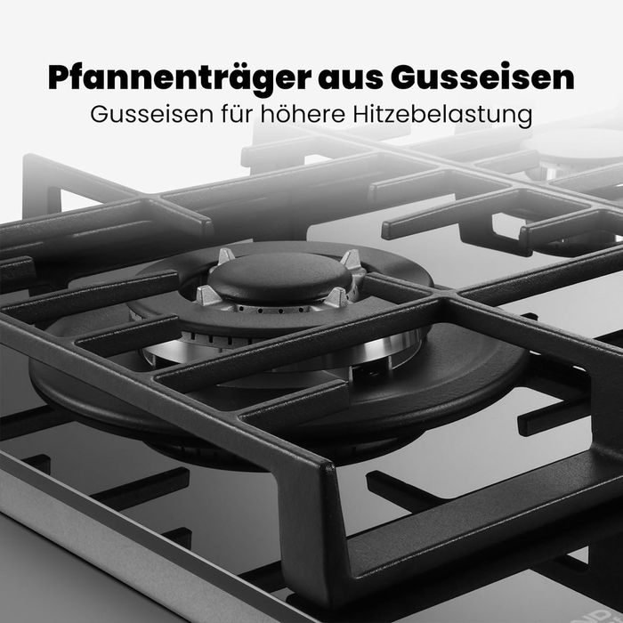 Газов плот за вграждане, 5 зони, 90см, 10400W, чугунени скари