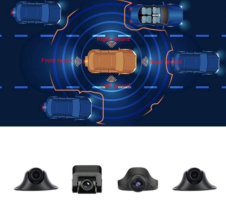 Cameră auto DVR cameră panoramică 360°, ecran tactil 12 inch, 4 canale