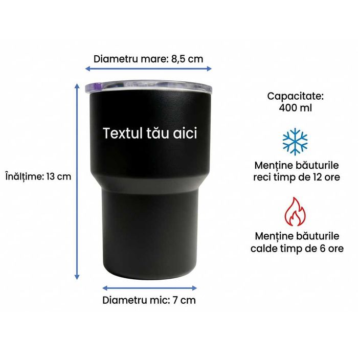 Cană termos (400ml) cu text personalizat – cadou ideal