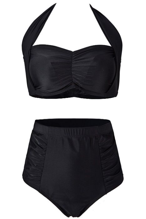 Costum de baie pin up negru/ cu buline