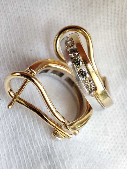 Cercei aur galben alb 14k Bicolor Half Creole Omega cu Diamant Briliant diamante briliante Certificat aur diamante ARTMAX
