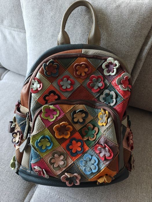 Rucsac multicolor piele naturala