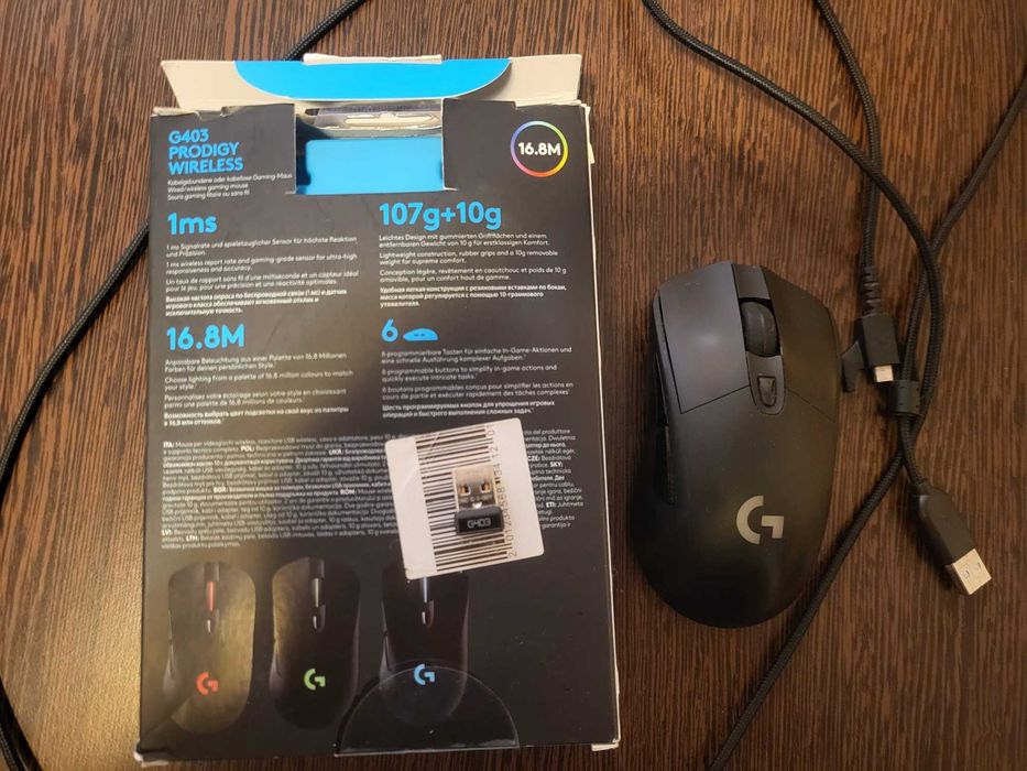 Logitech G403 Prodigy Wireless cu baterie extinsa (+40-50% durata)
