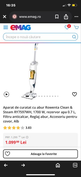 Aspirator rowenta vertical cu abur