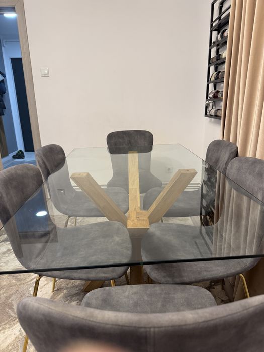 Masa de sticla cu 6 scaune