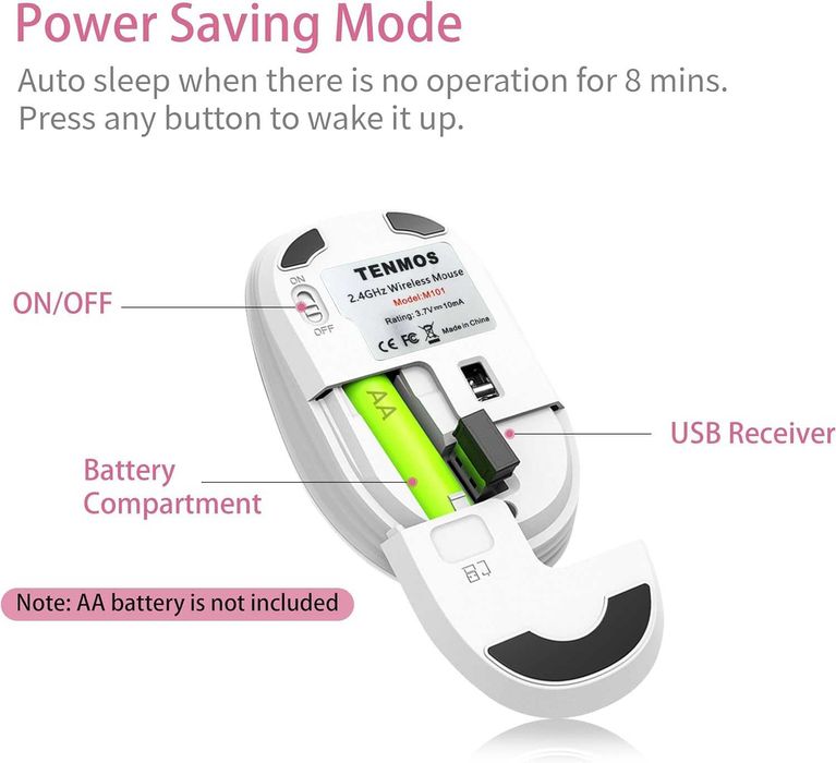 TENMOS M101  Сладка, безжична, компютърна мишка с USB приемник