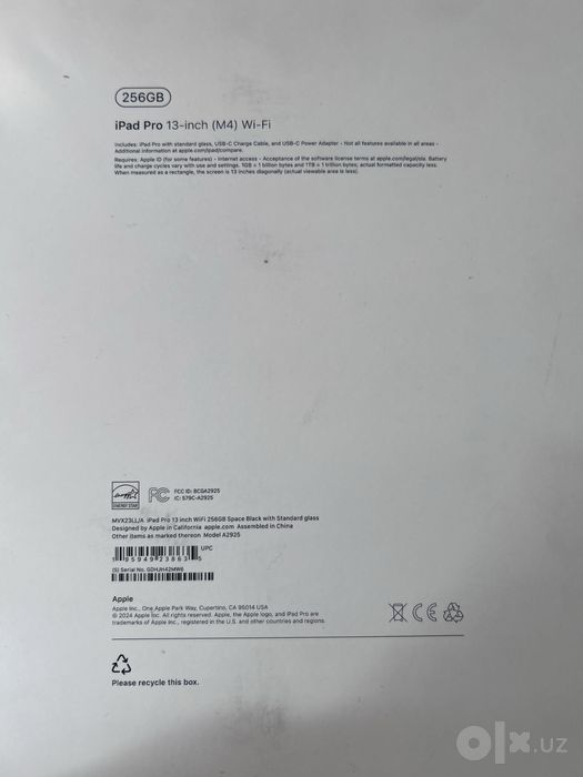 Ipad pro, 13 inch, M4, 256gb