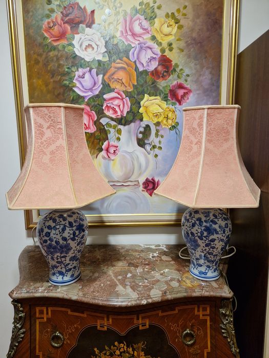 Чифт страхотни английски антикварни порцеланови лампи