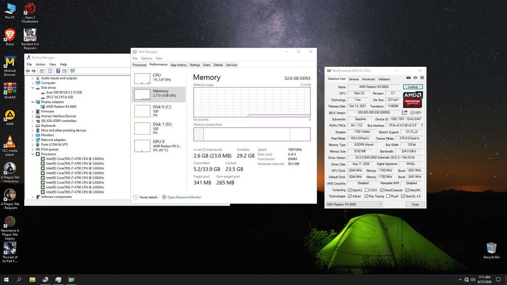 PC intel i7 4790 32GB DDR3 1600 MHz AMD RX 6600 8GB