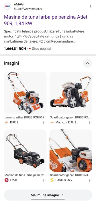 Masina de tuns iarba pe benzina Ruris Atlet 909, 1,84 kW