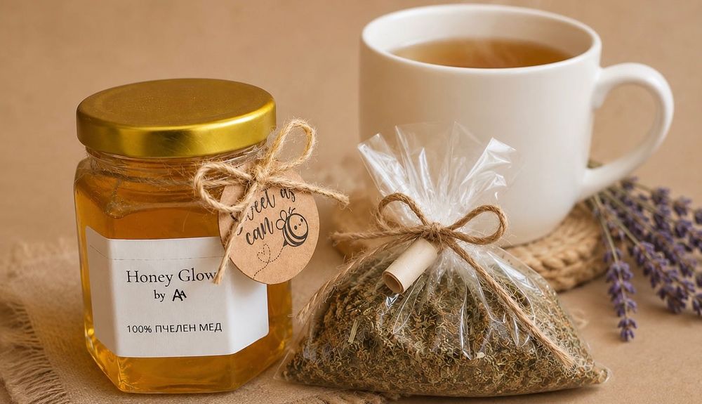 Персонализирани подаръчни кутии с мед, свещ и лавандула – Honey Glow by AA