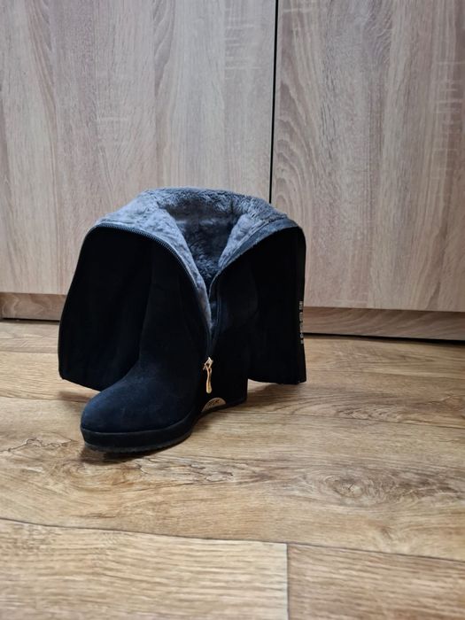 Сапоги замшевые,черные,натуральные