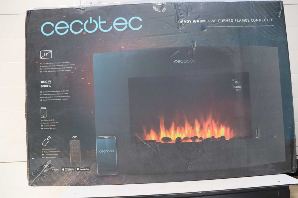 Електрическа камина Cecotec Ready Warm 3550 Curved Flames Connected. 2000W, размер 35", WiFi, дист. управление, извит панел, таймер, 30м²