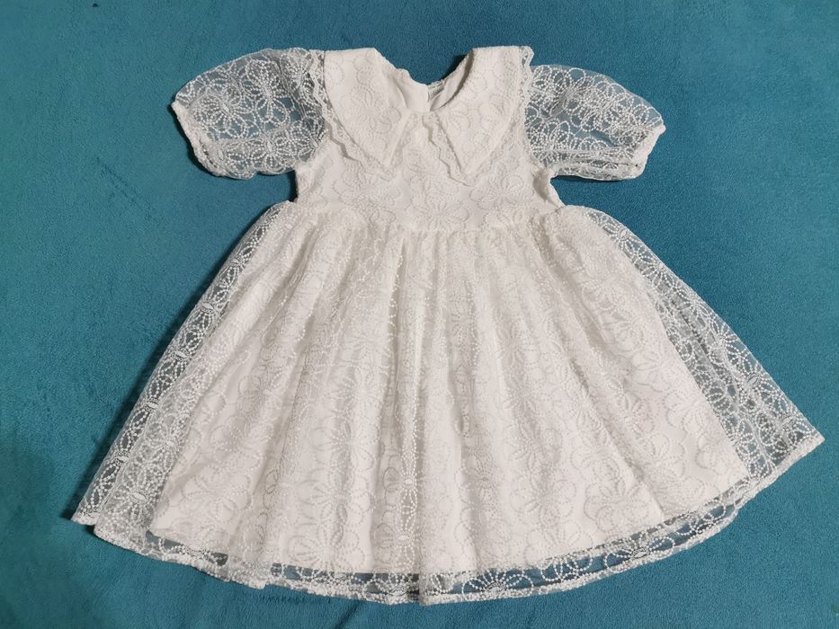 Rochie albă dantelă fetiță 5-6 ani (110-116 cm)