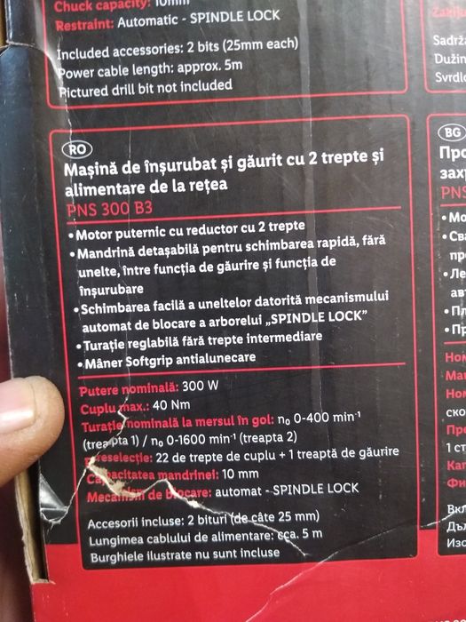 Masina de insurubat si gaurit PARKSIDE PNS300,
cu doua trepte de turaț