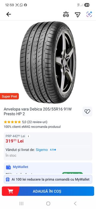 Vând set 4 anvelope de vară Debica 205/55 R16