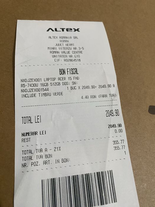 Laptop Acer Aspire 15 – Ryzen 5/NOU