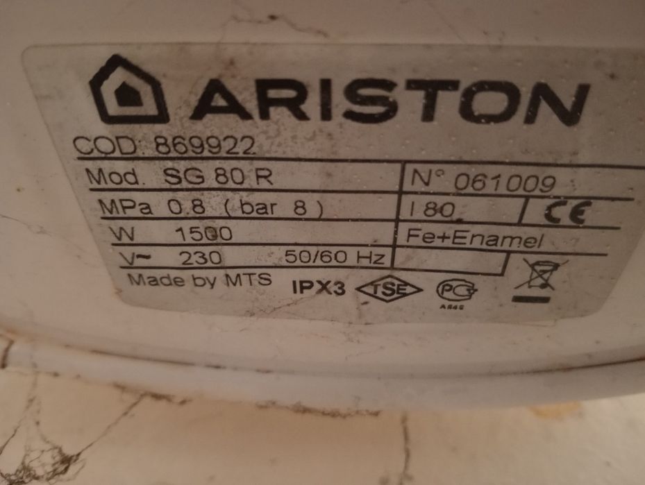 Boiler electric Ariston SG 80 R, 80 L, 1500 W – stare bună