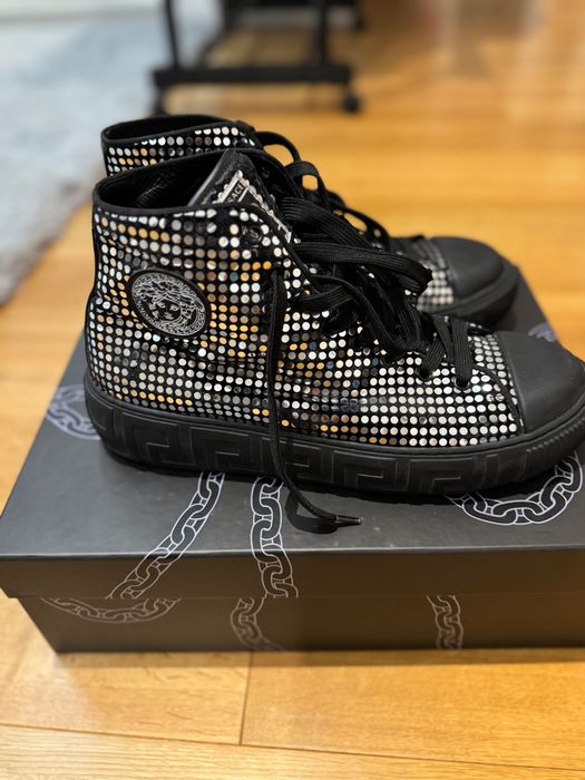 Vand versace men silver sparkle leather sneakers