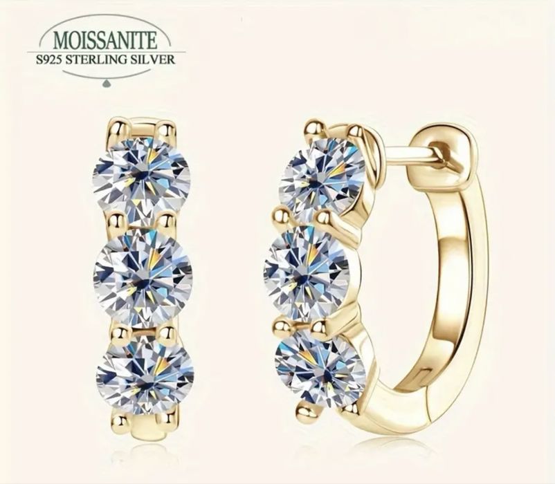 S925 Сребърни обеци с 18к златно покритие и Камък Мойсанит 0.9к карата