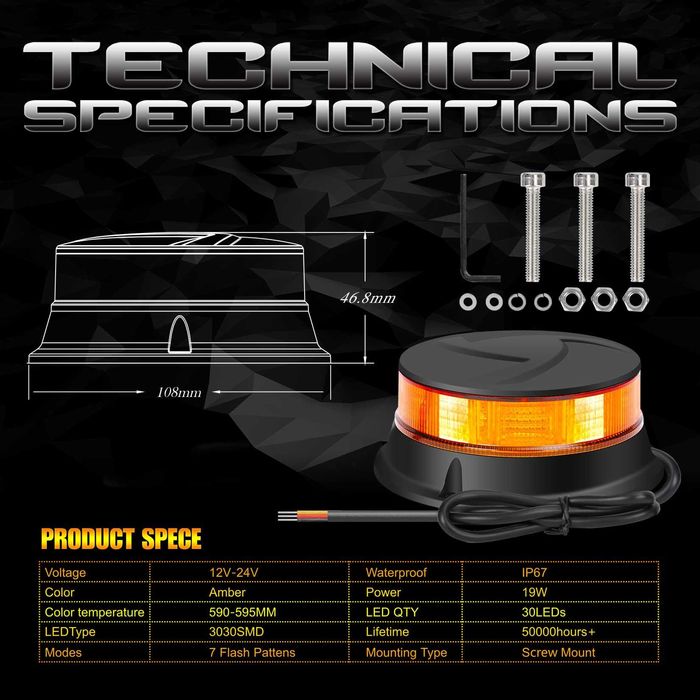 Girofar Led 19w 12-24 V cu prindere magnet