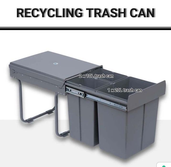 Кош за вграждане с 3 отделения за сортиране на кухненски отпадъци 40 л