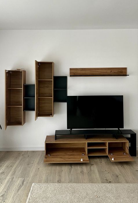 Mobila living, aspect lemn natural si antracit